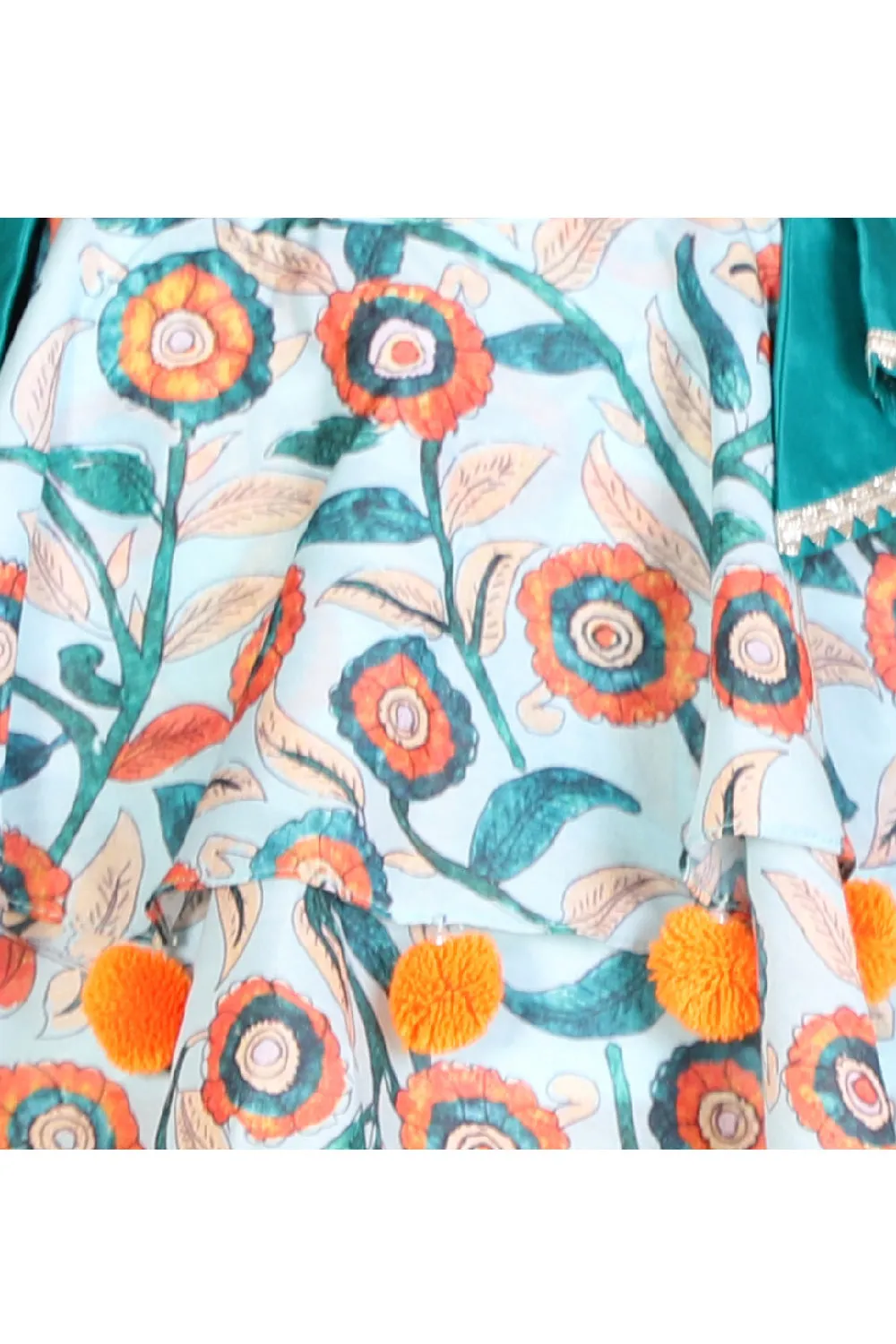 Blue Floral Printed Shoulder Tie knot Top With Dhoti Set