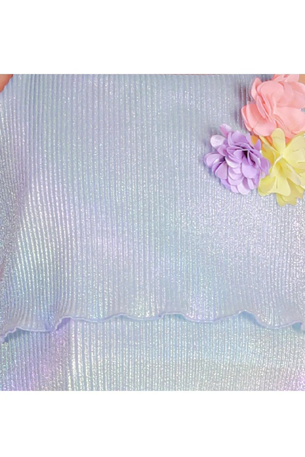 Blue Rainbow Printed Frill Sleeveless Top With Skirt Set