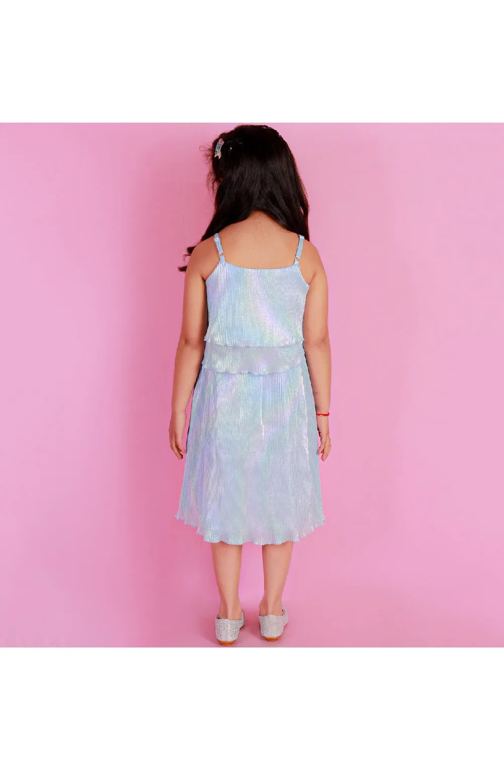 Blue Rainbow Printed Frill Sleeveless Top With Skirt Set