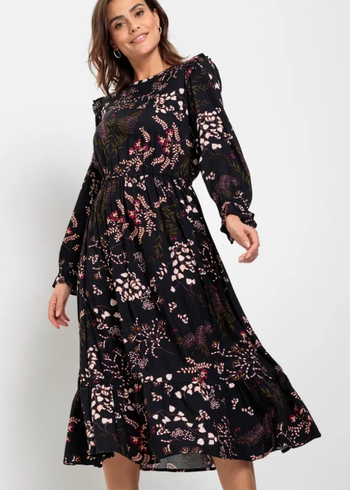 Bodyflirt Eco Viscose Printed Midi Dress, Black