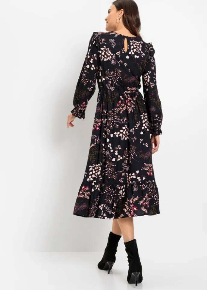 Bodyflirt Eco Viscose Printed Midi Dress, Black