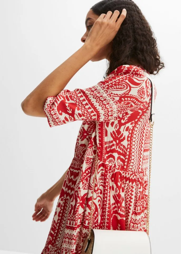 Bodyflirt Sustainable Viscose Printed Tunic Dress, Red