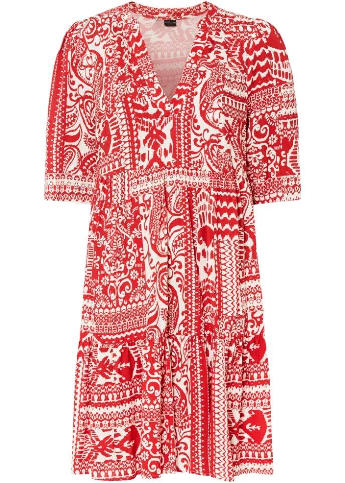 Bodyflirt Sustainable Viscose Printed Tunic Dress, Red