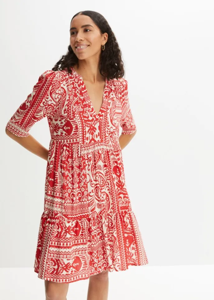 Bodyflirt Sustainable Viscose Printed Tunic Dress, Red