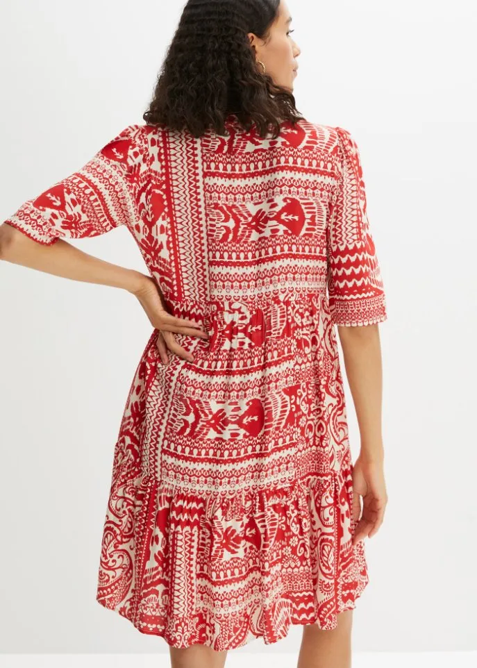 Bodyflirt Sustainable Viscose Printed Tunic Dress, Red
