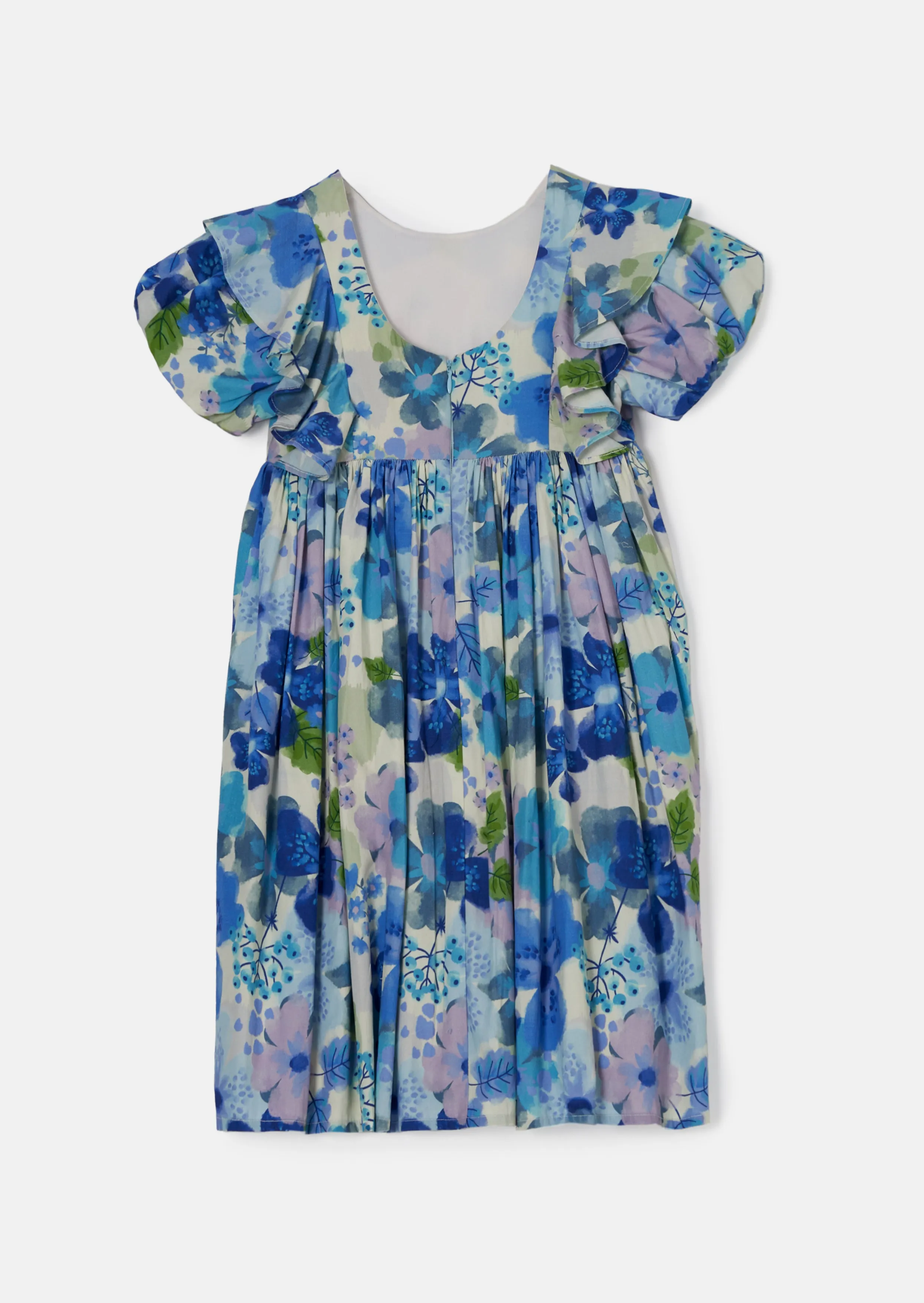 Celia Blue Floral Print Puff Sleeve Dress