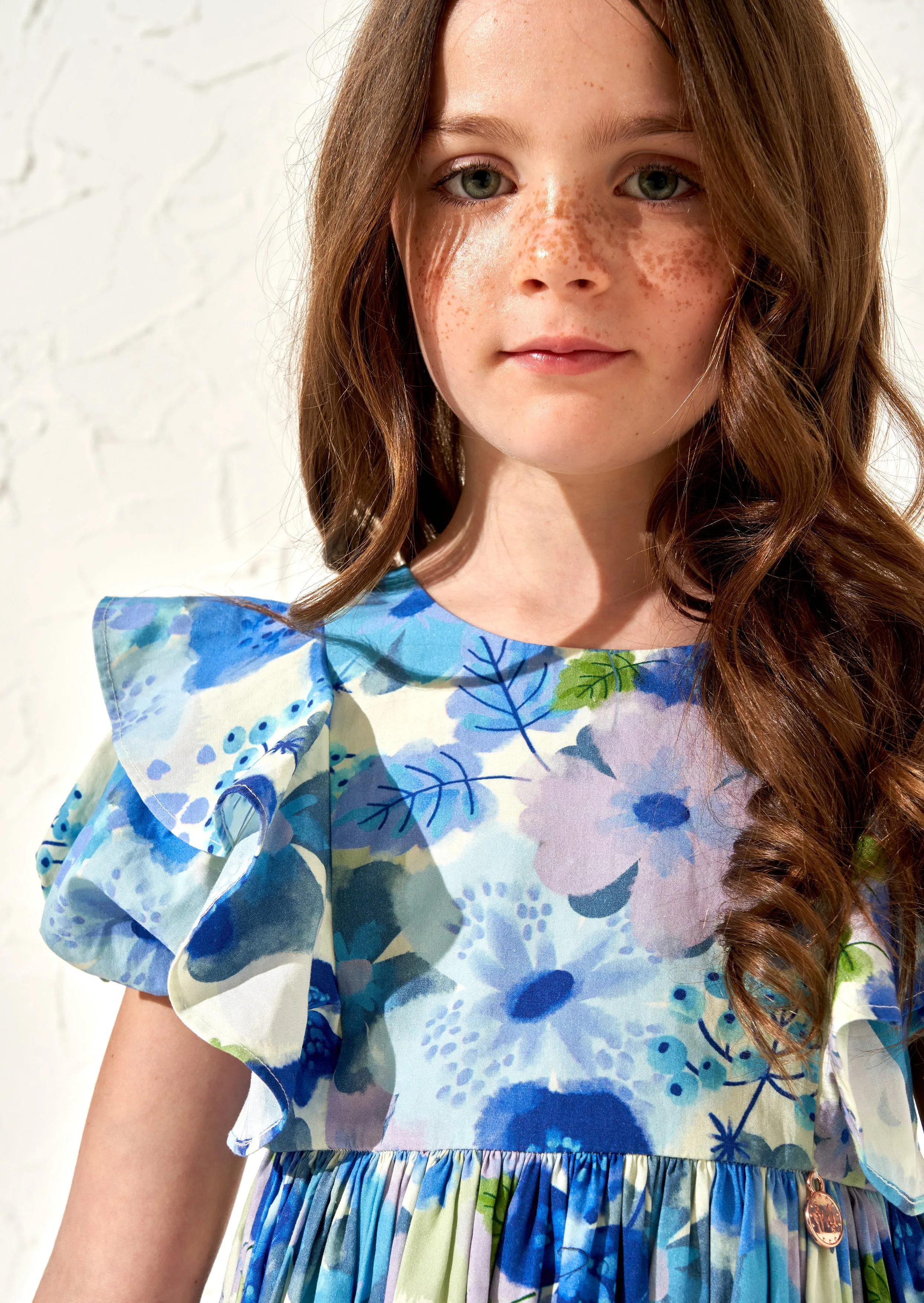 Celia Blue Floral Print Puff Sleeve Dress