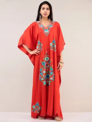 Coral Aari Embroidered Kashmere Free Size Kaftan  - K12K061
