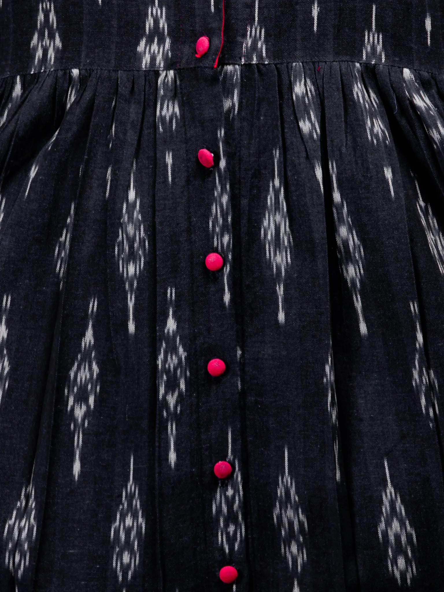 Indigo White Mergenta Long Handwoven Ikat Dress With Collar & Side Pockets - D313F1472