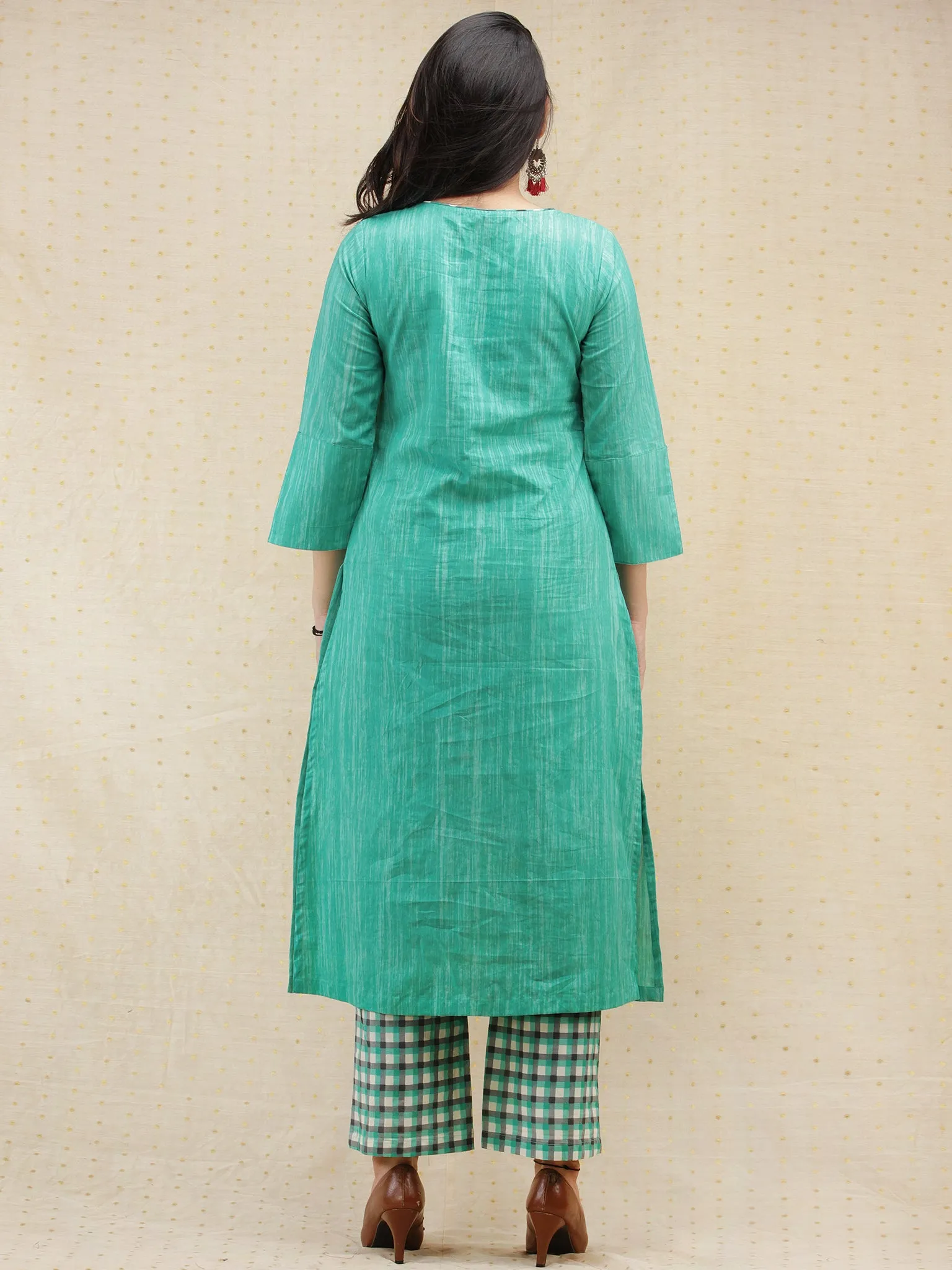Kashooda - Sea Green Printed & Embroidered Kurta Pant Set  - SS02FXXX