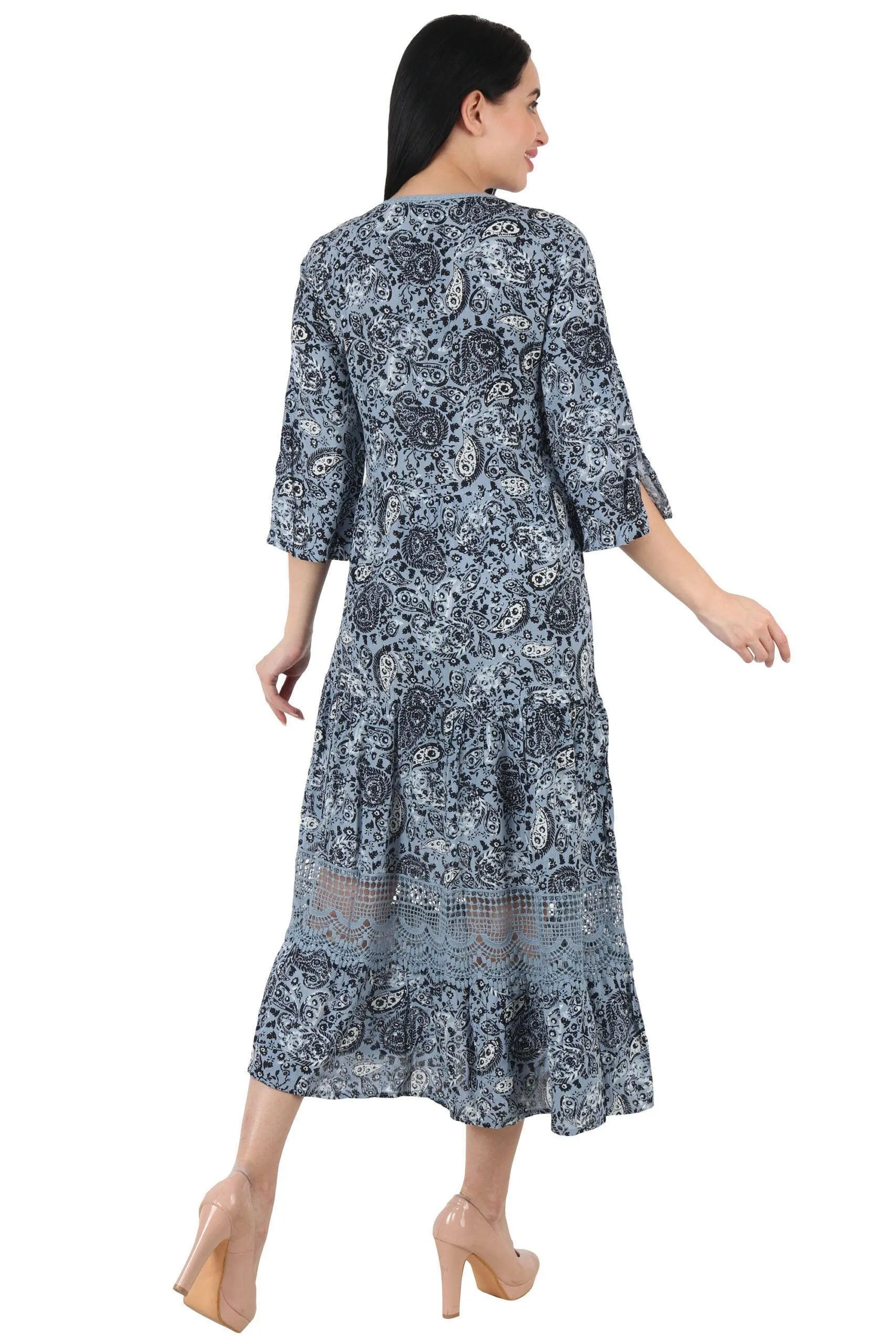 Paisley Printed Maxi Dress with Lace