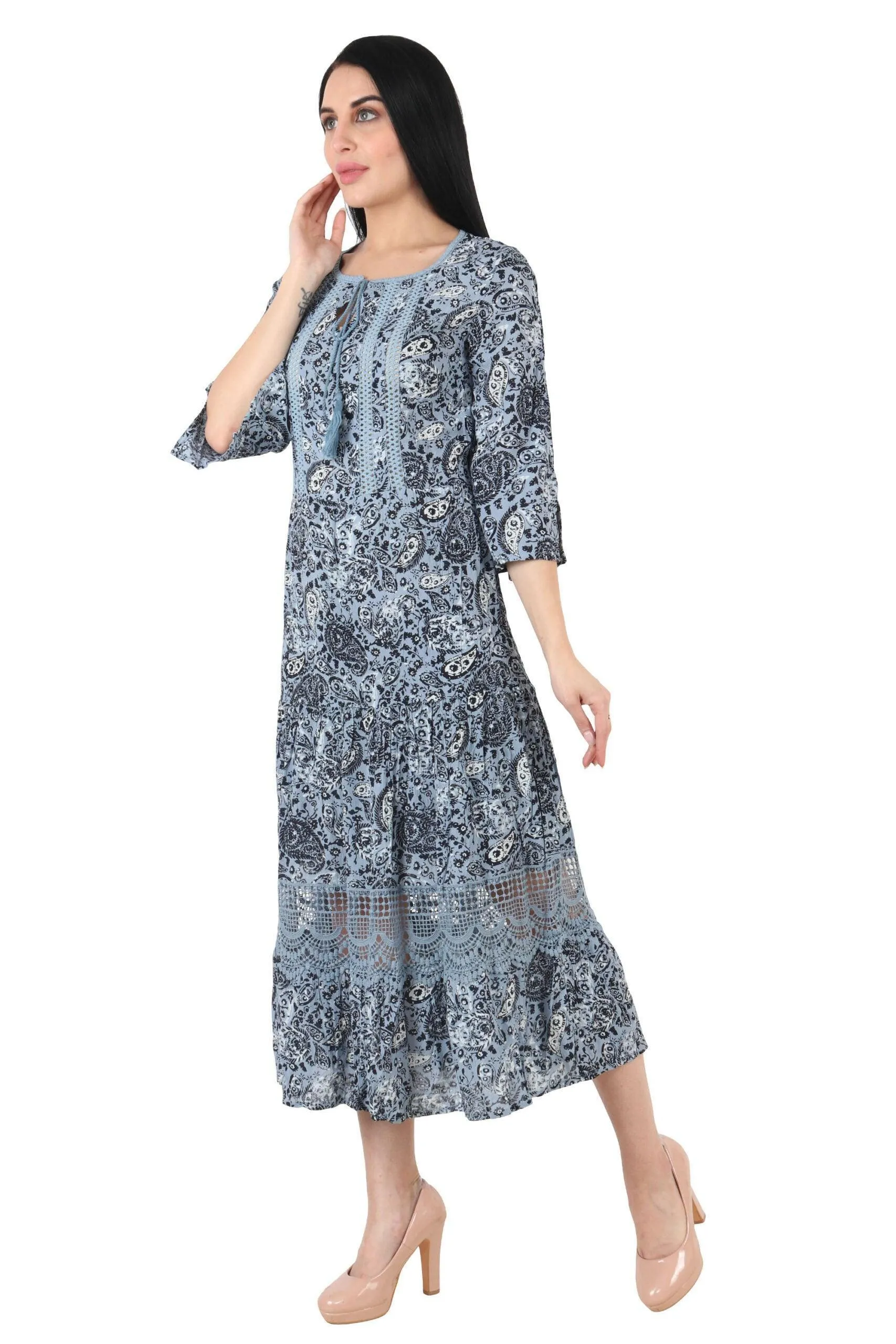 Paisley Printed Maxi Dress with Lace