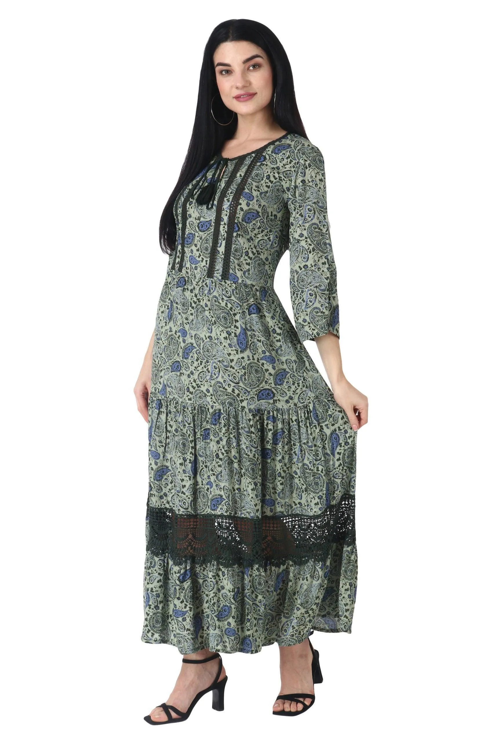 Paisley Printed Maxi Dress with Lace
