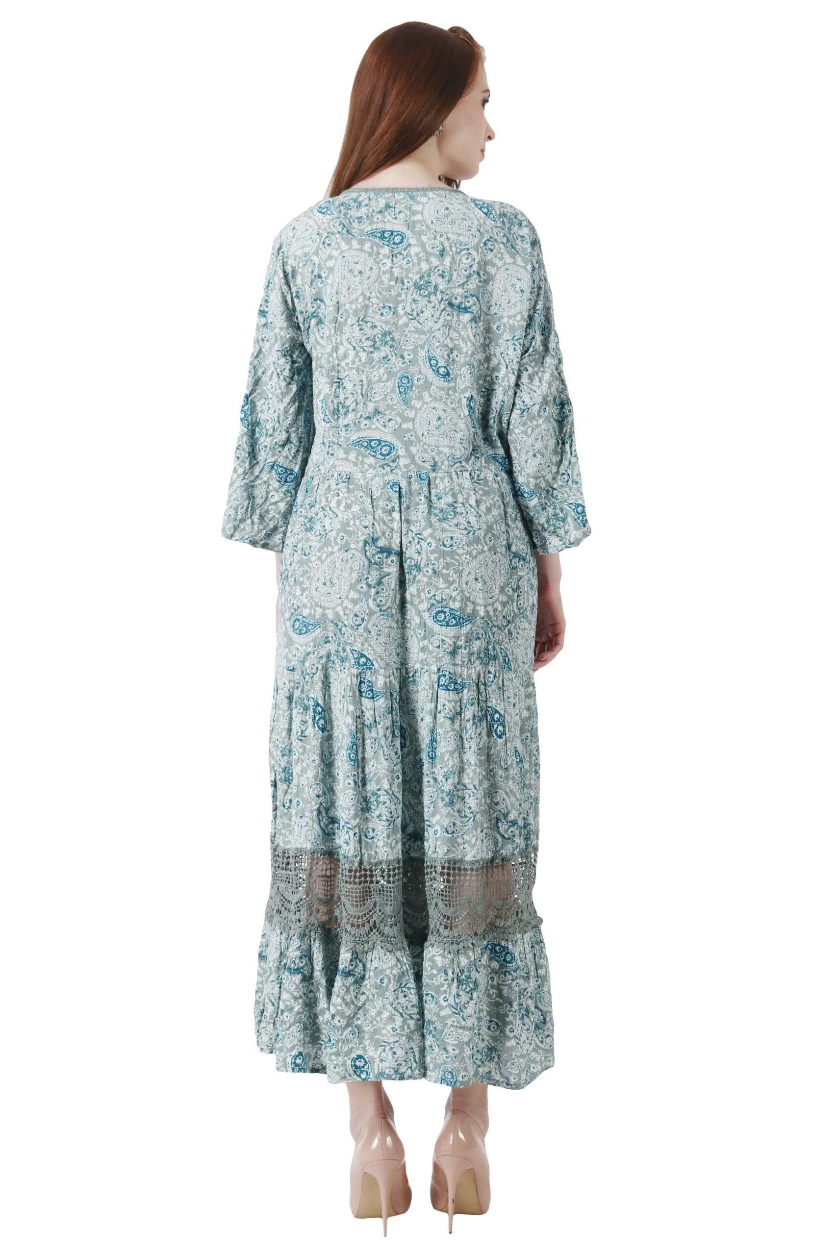 Paisley Printed Maxi Dress with Lace