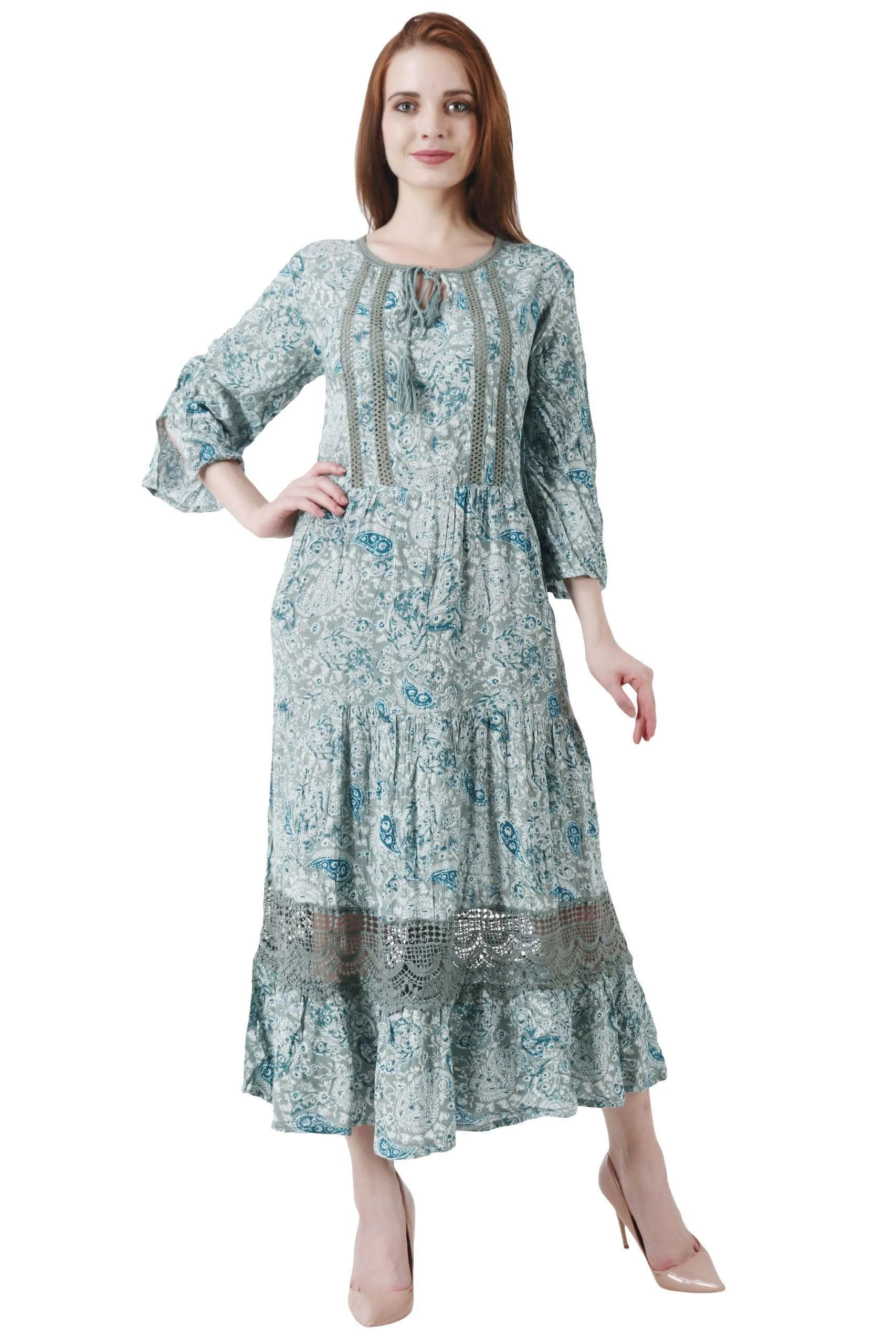 Paisley Printed Maxi Dress with Lace