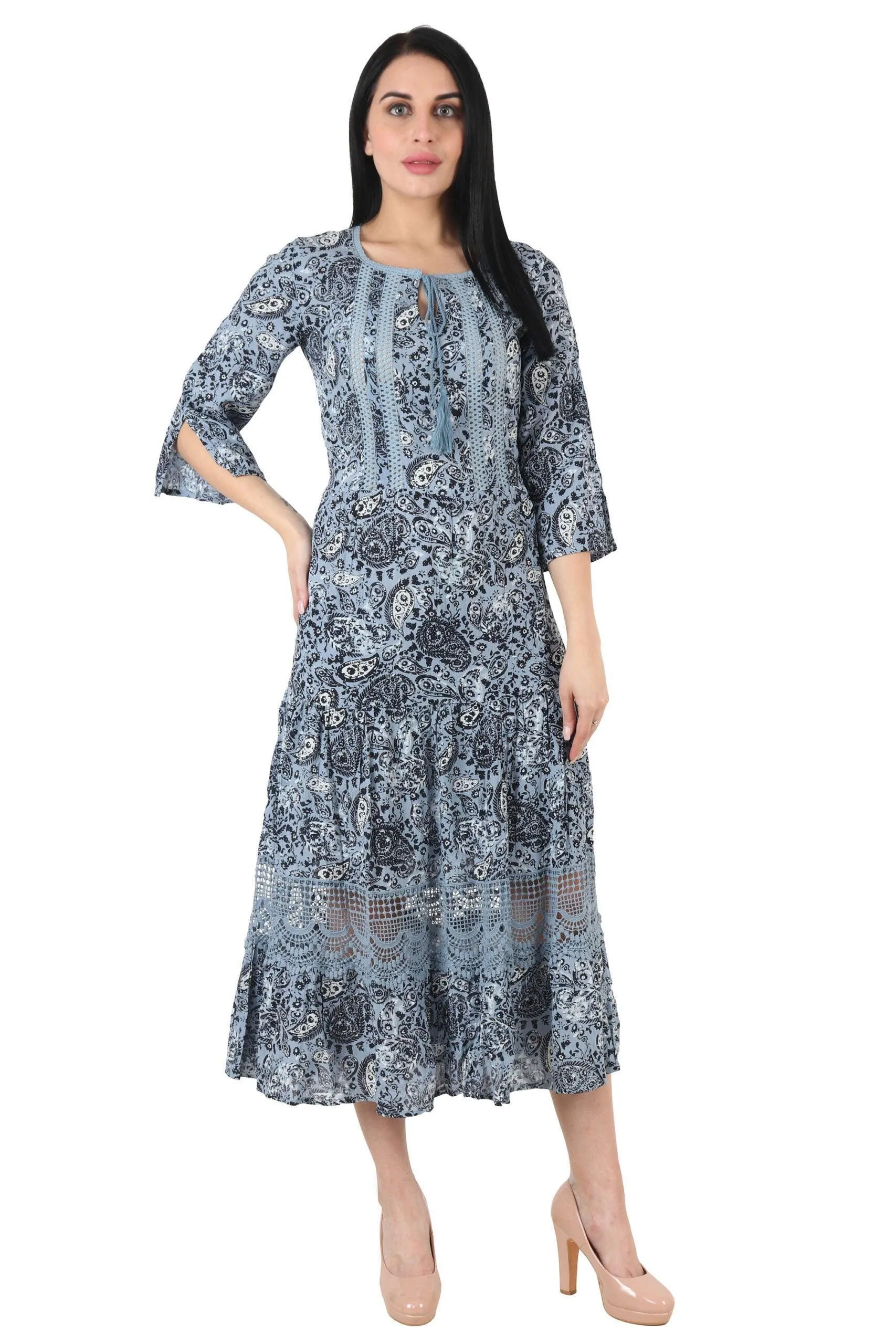 Paisley Printed Maxi Dress with Lace