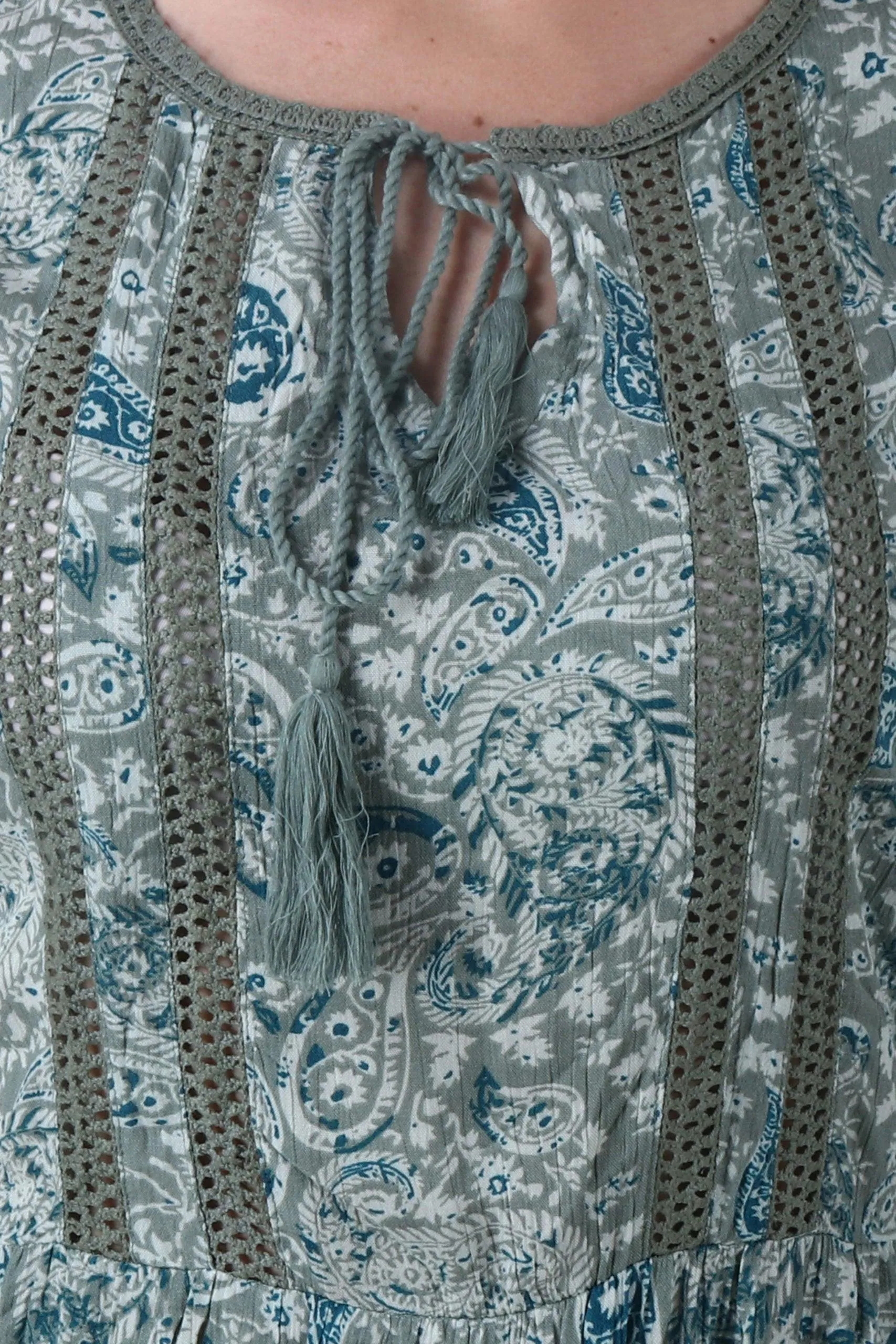 Paisley Printed Maxi Dress with Lace
