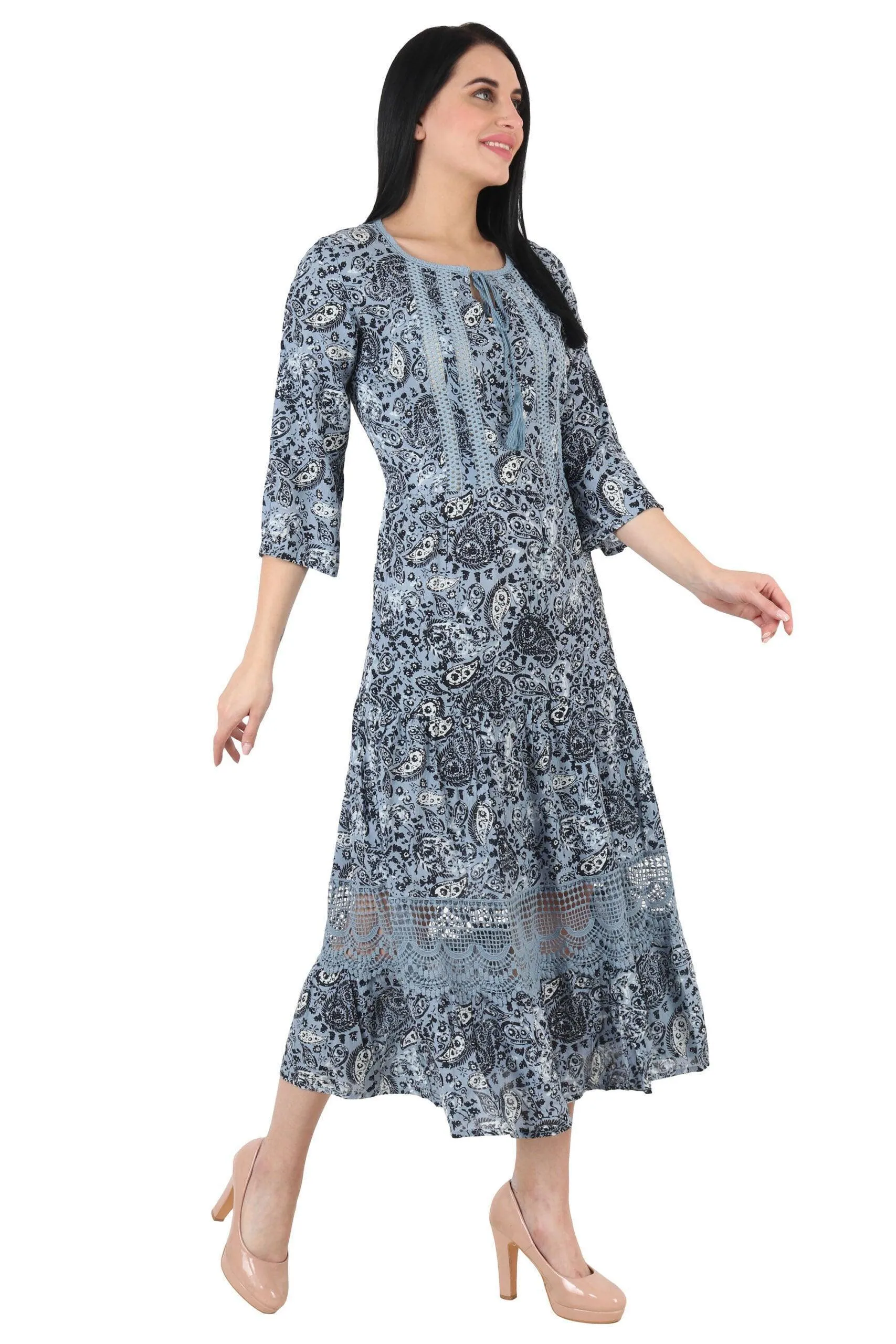 Paisley Printed Maxi Dress with Lace
