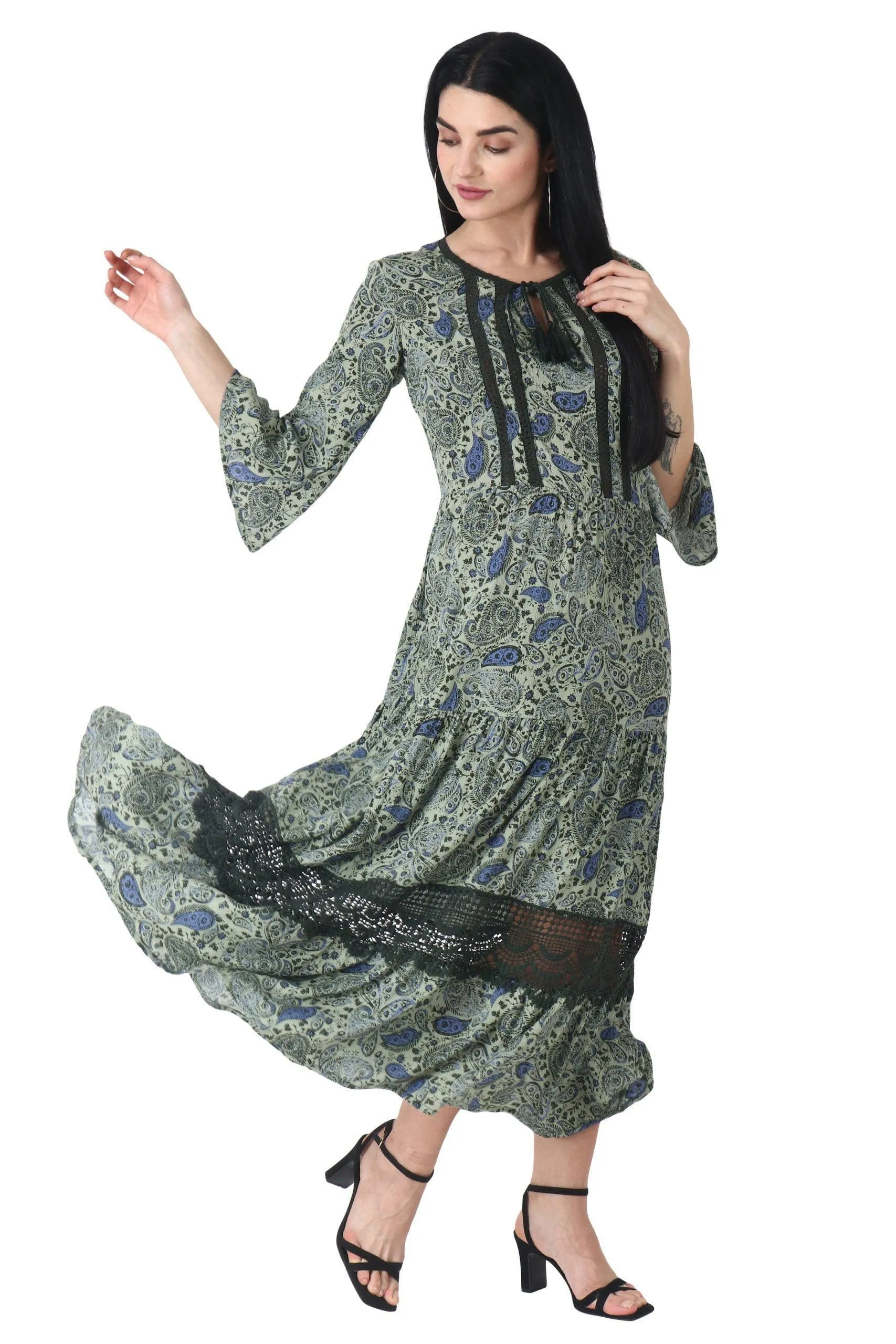 Paisley Printed Maxi Dress with Lace