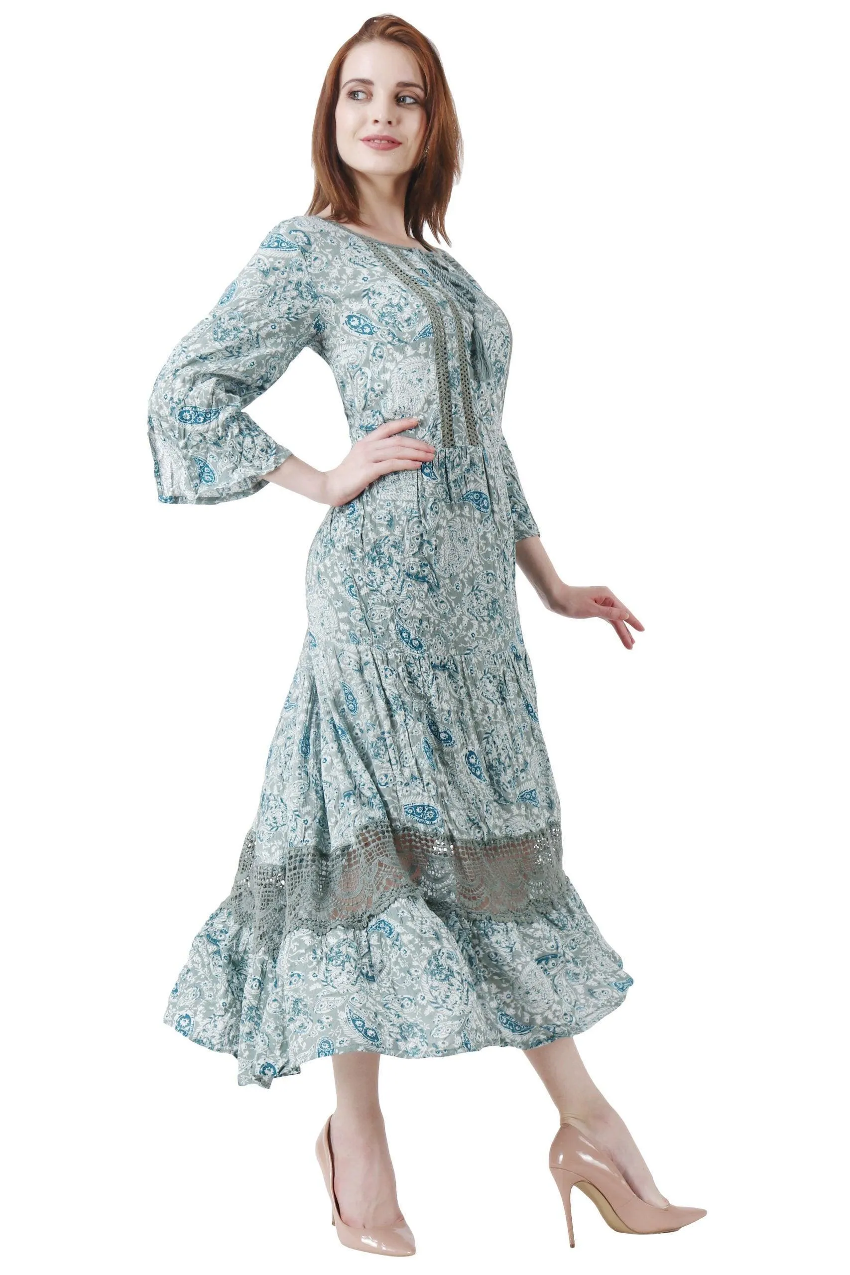 Paisley Printed Maxi Dress with Lace
