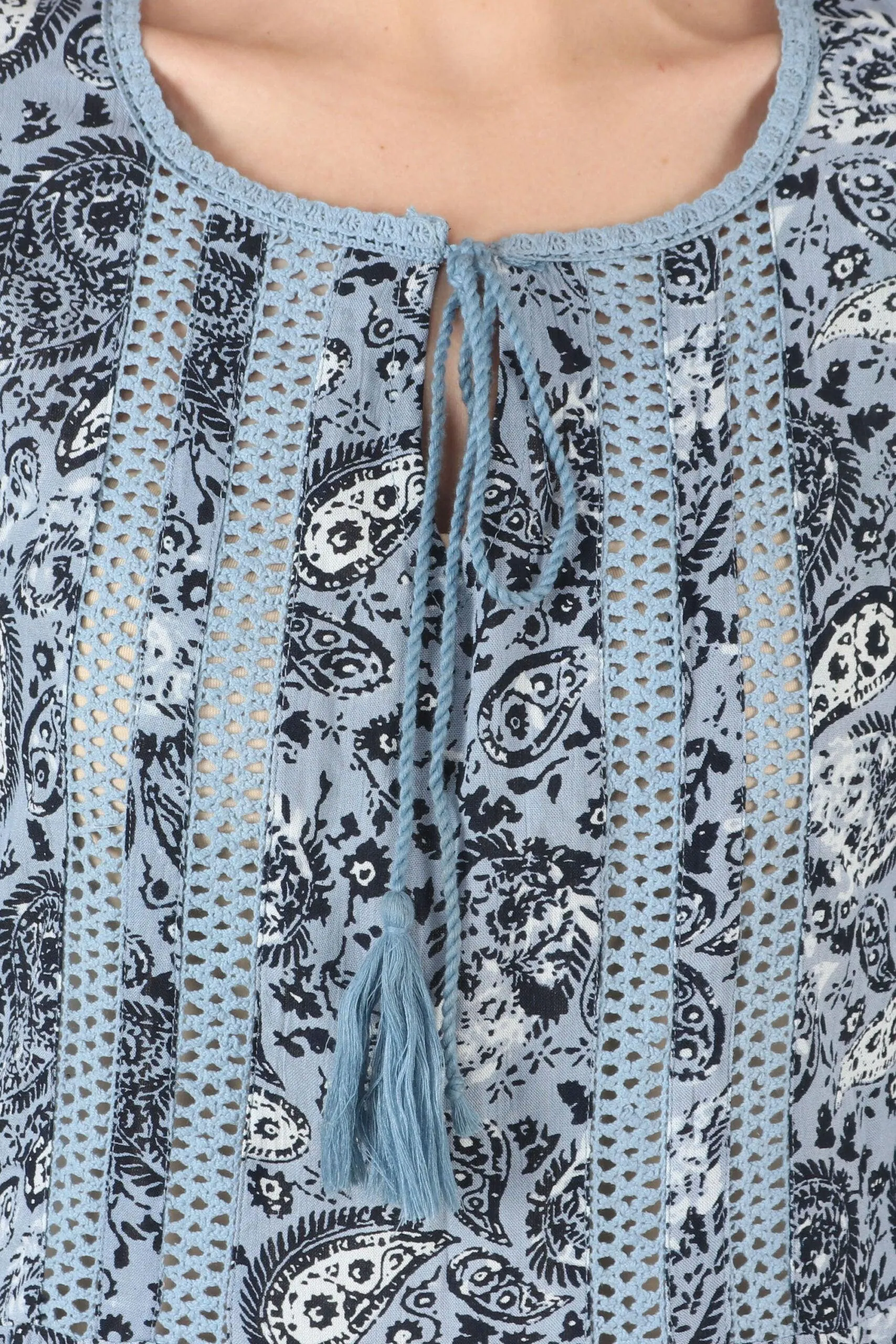 Paisley Printed Maxi Dress with Lace