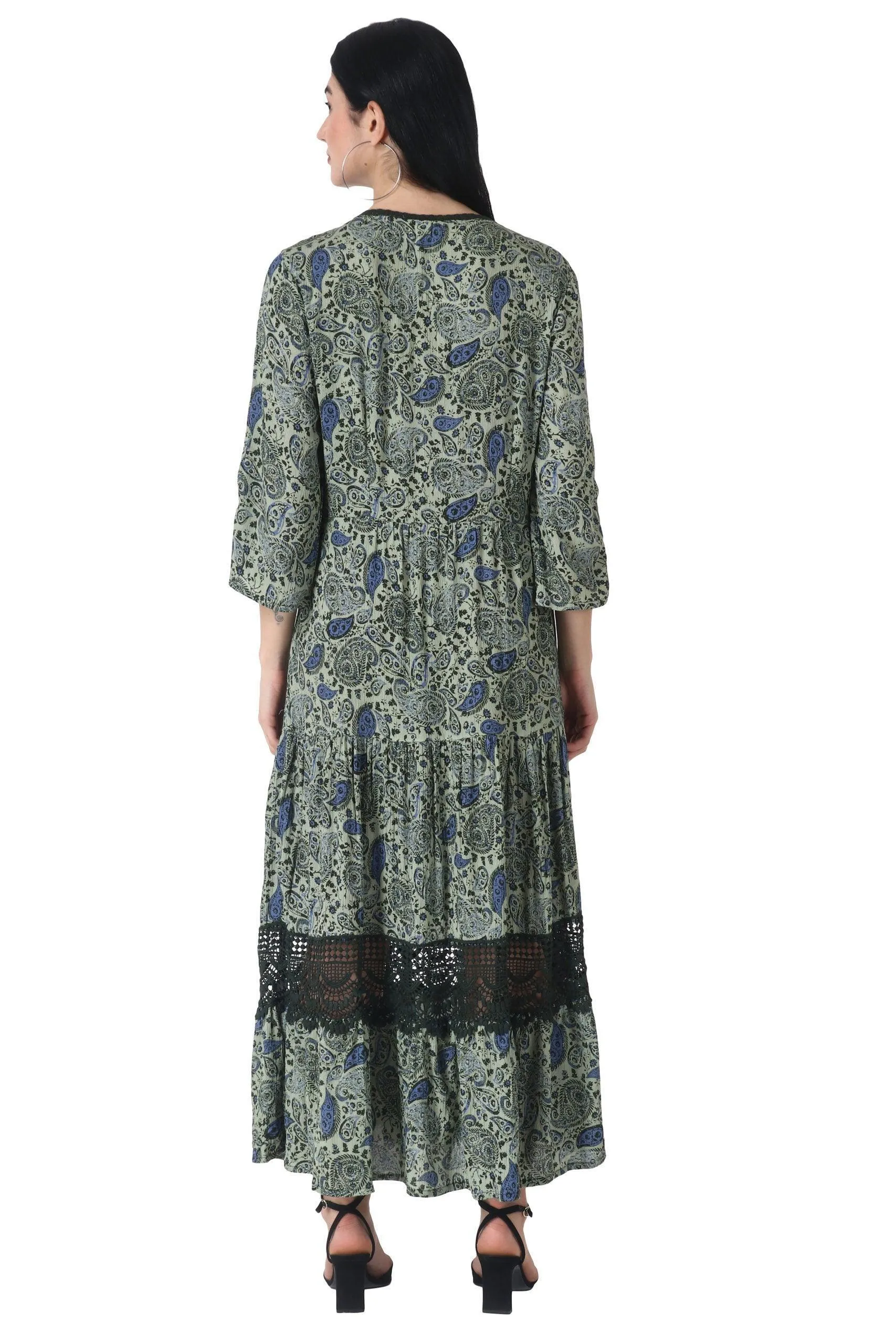 Paisley Printed Maxi Dress with Lace