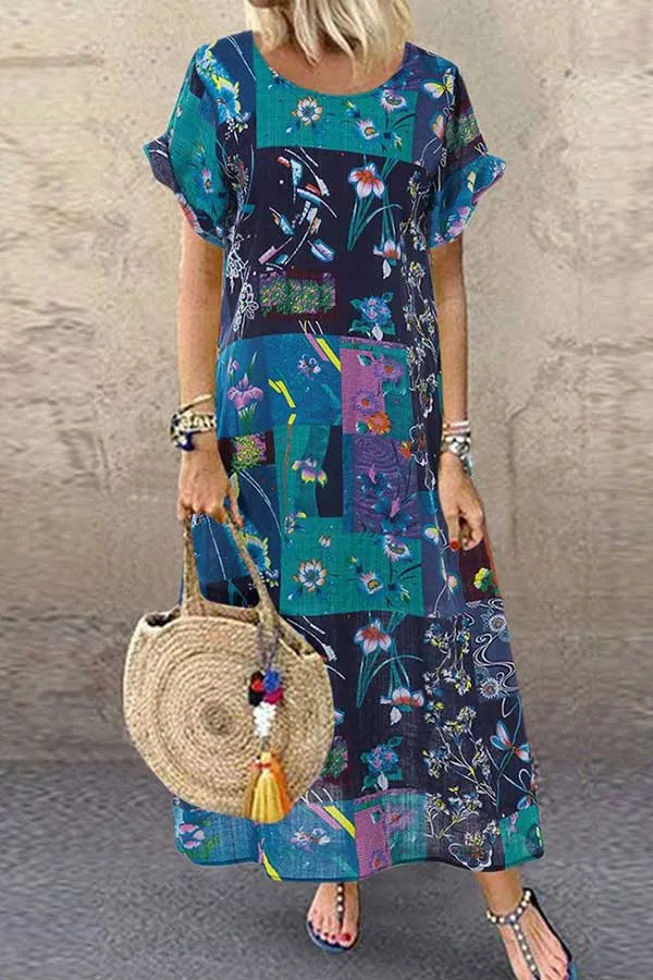 Printed Plus-size Scoop Vacation Dress
