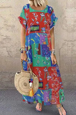 Printed Plus-size Scoop Vacation Dress