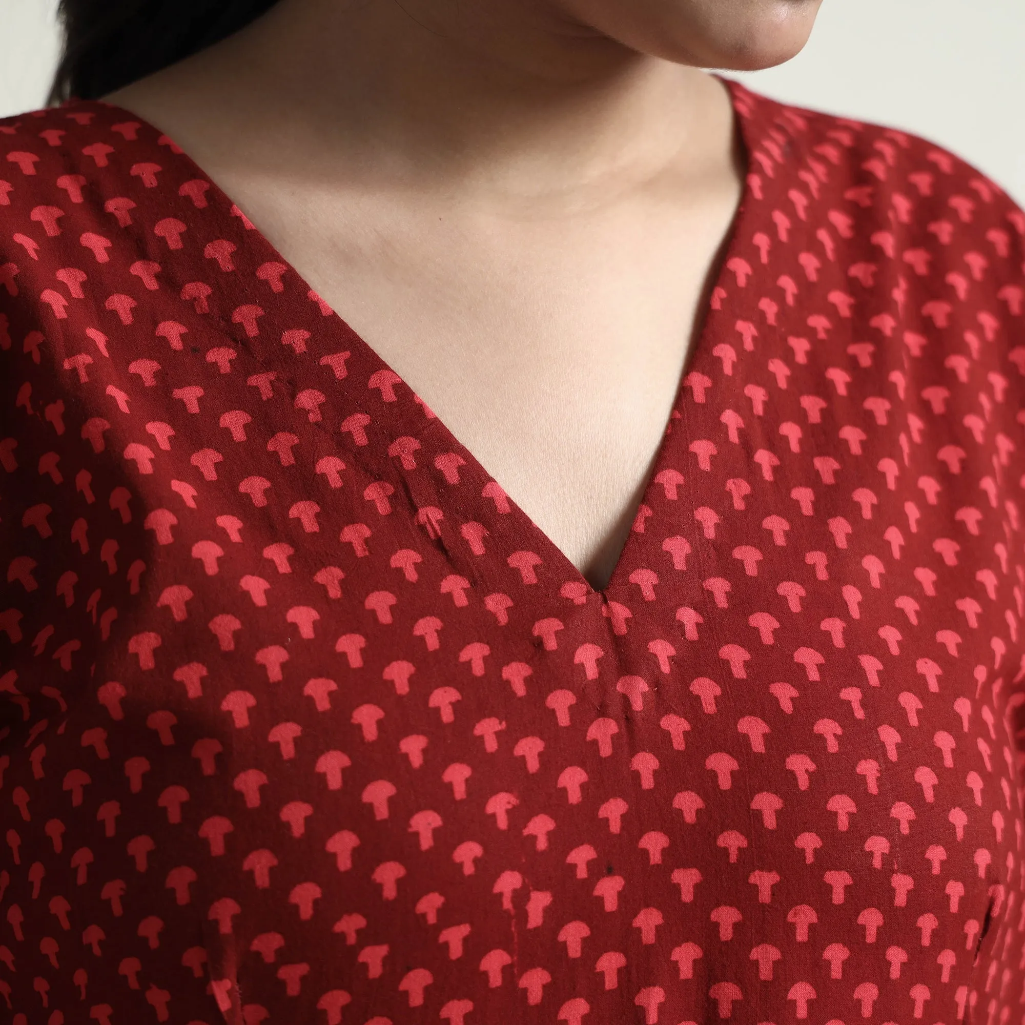Red - Bagh Block Printed Cotton Dress
