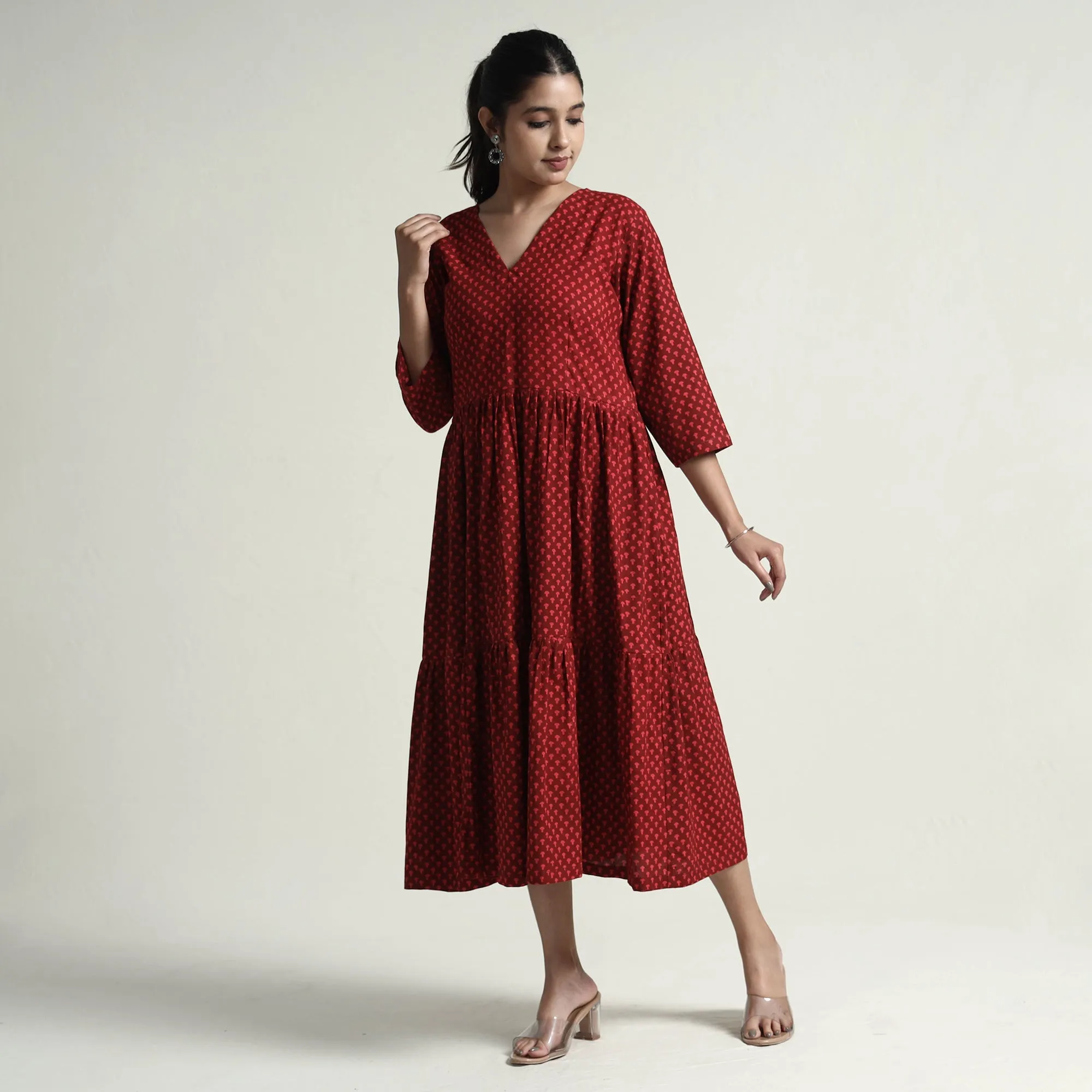 Red - Bagh Block Printed Cotton Dress