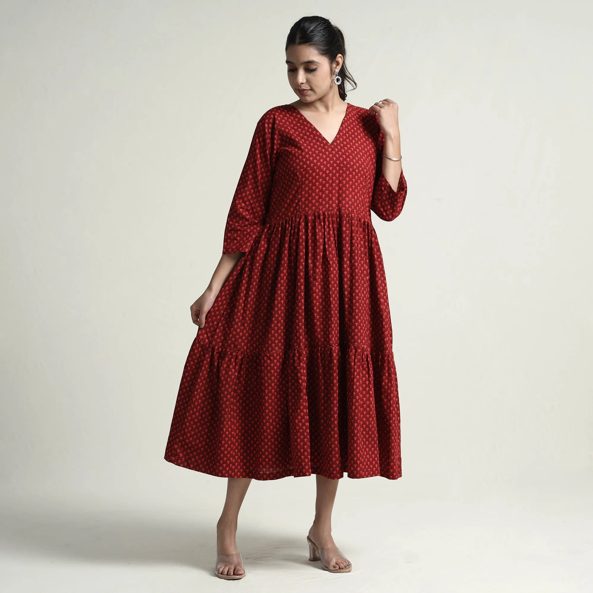 Red - Bagh Block Printed Cotton Dress