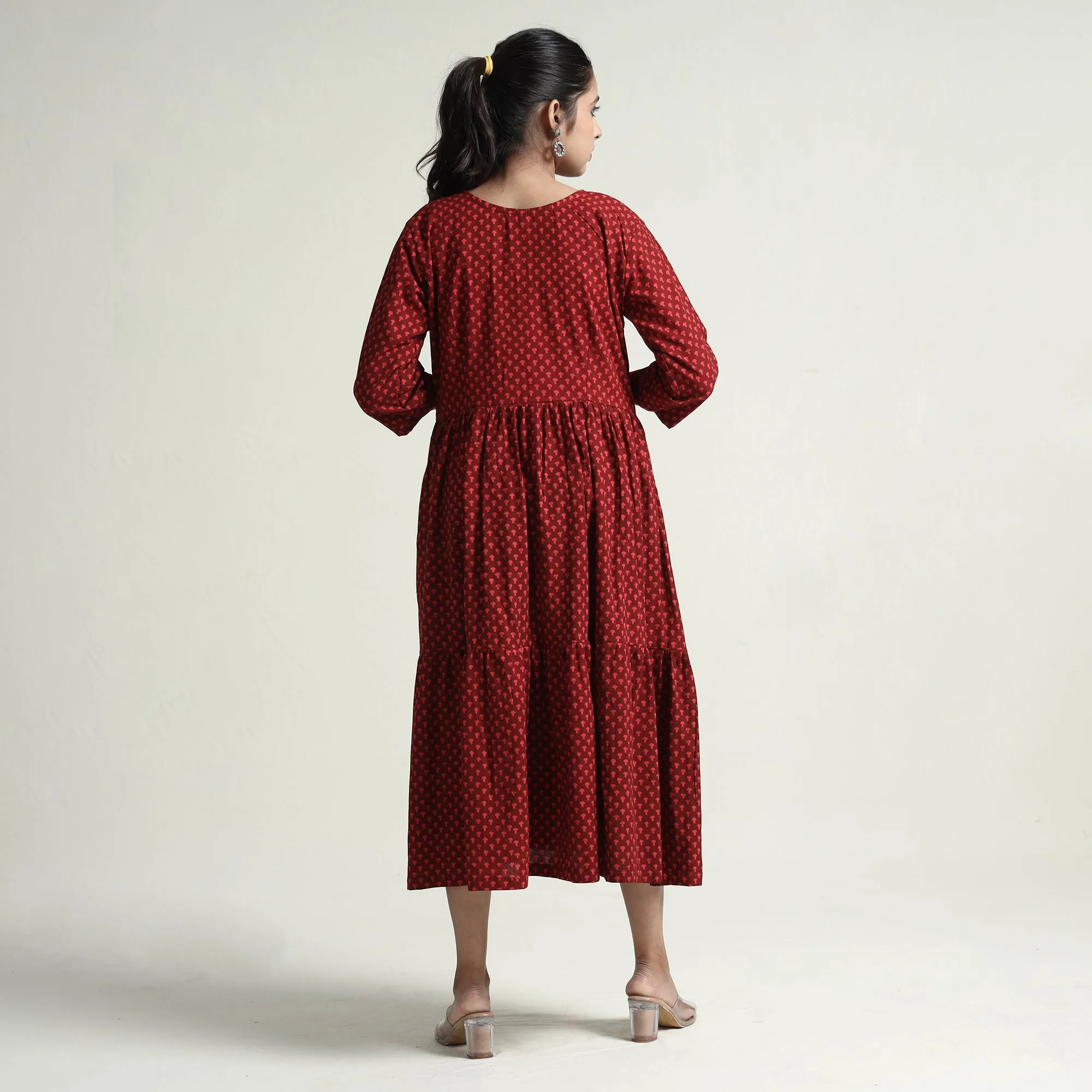 Red - Bagh Block Printed Cotton Dress