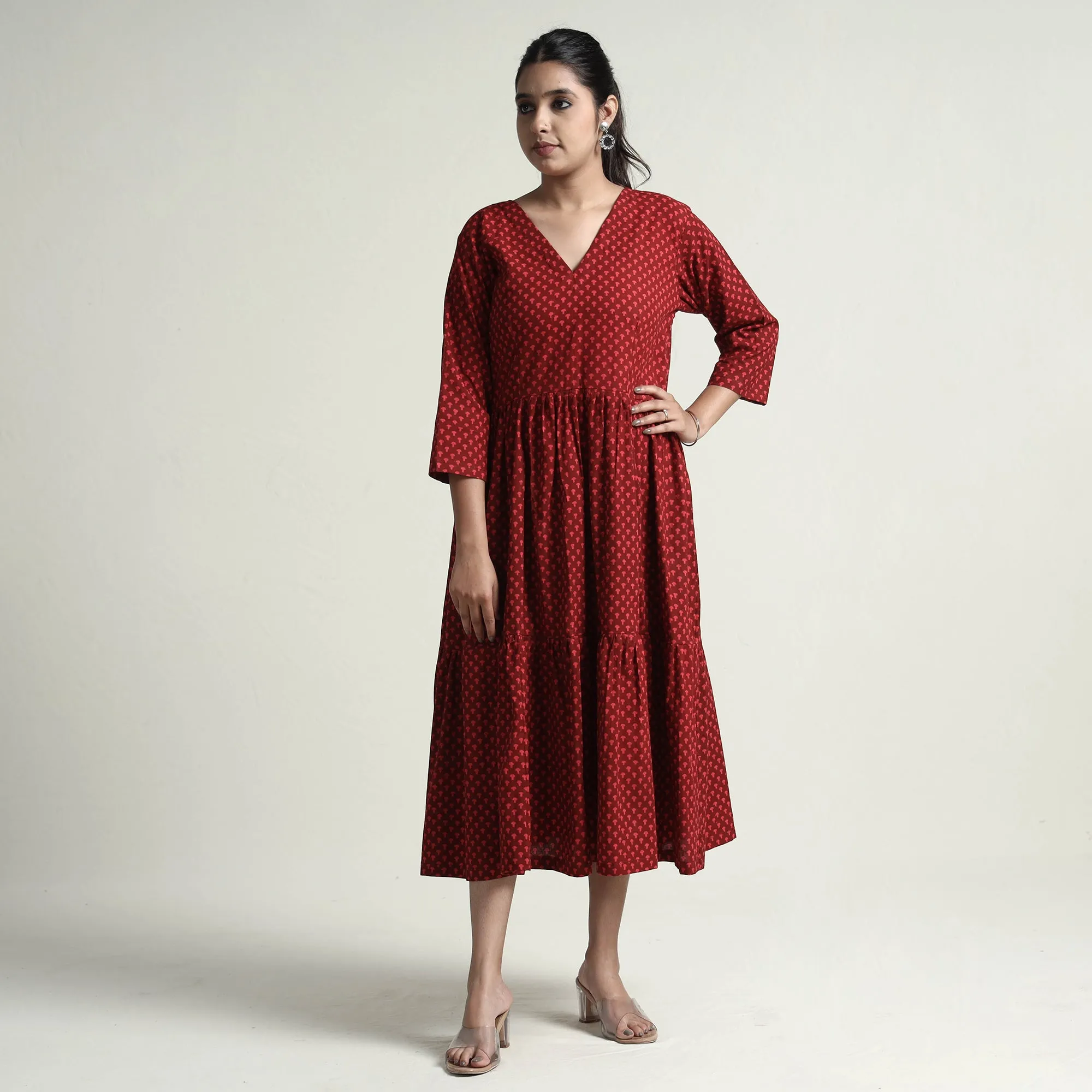 Red - Bagh Block Printed Cotton Dress