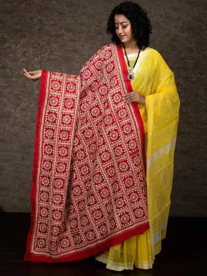 Red Bangalore Silk Kantha Stitch Dupatta